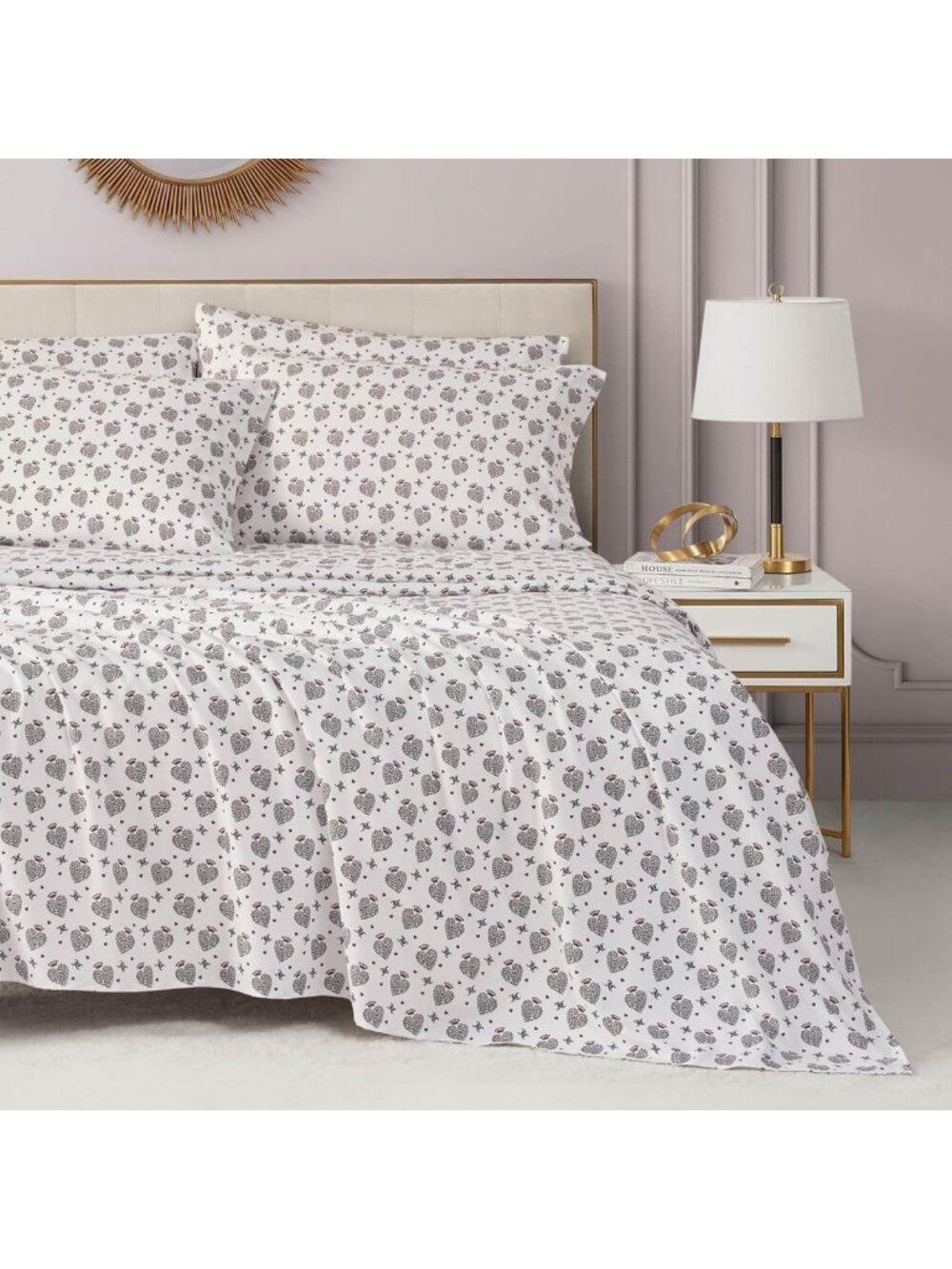 Queen Sheet Set - 6-Piece Microfiber, Royal Leopard Hearts Print, Soft & Cozy